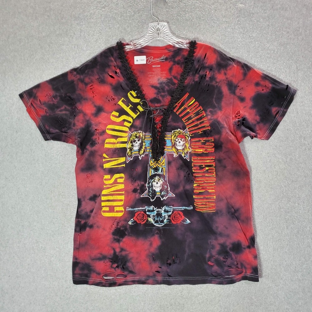 Guns N Roses Women Top XL Red Tie Dye Shirt Appetite For Destruction Laced V